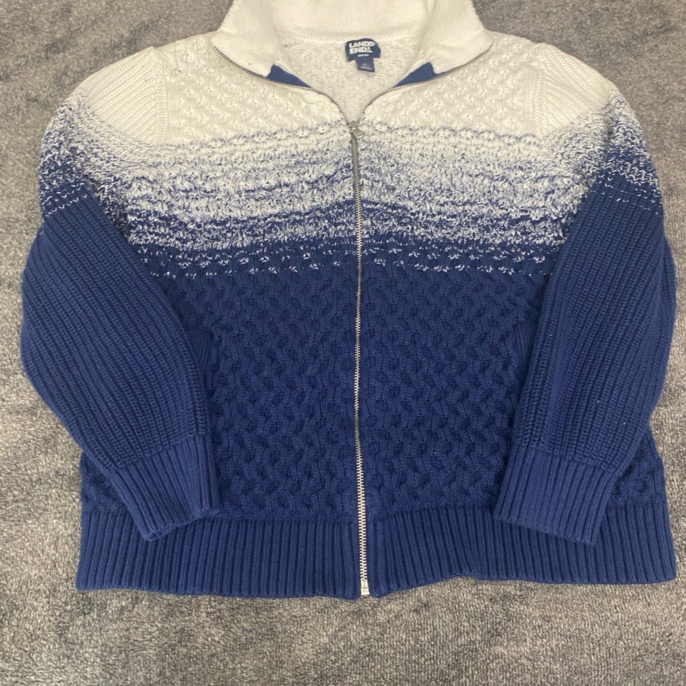 Lands' End Drifter Navy and White Zip up sweater